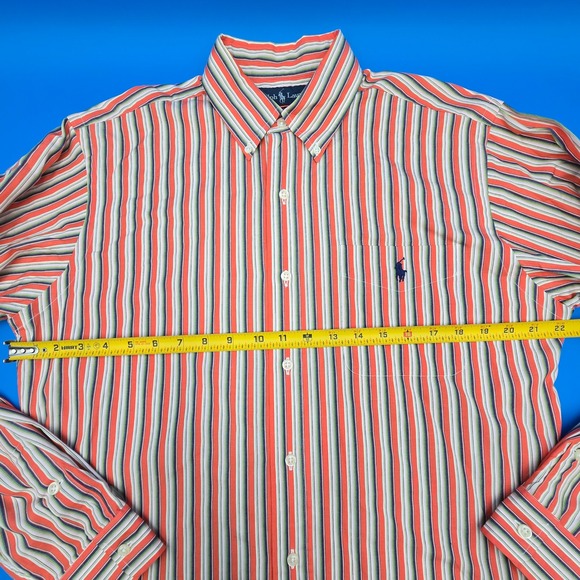 Polo Ralph Lauren Shirt Mens Medium Custom Fit Striped Button Down Multi Color - Picture 6 of 8